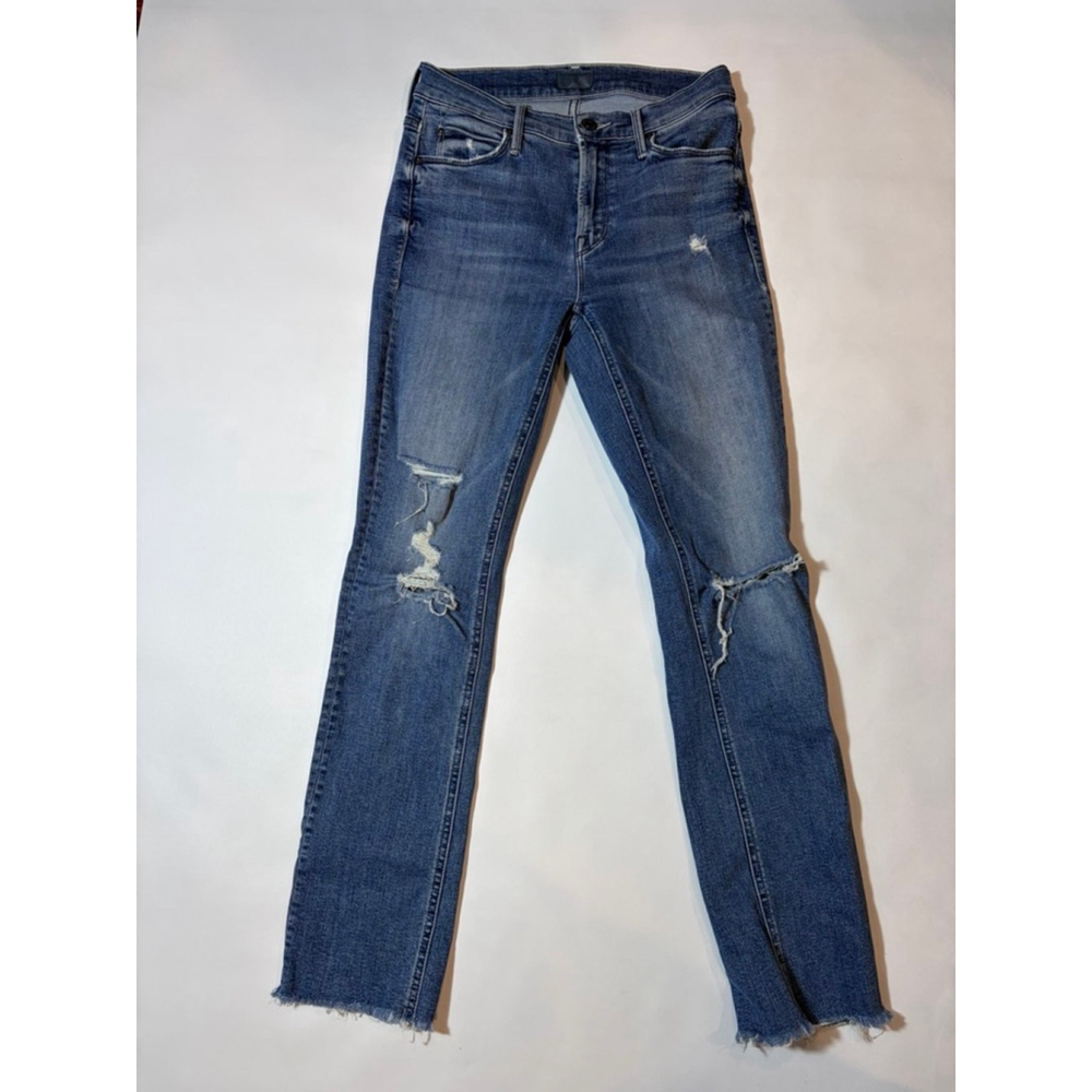 Mother Mid Rise Dazzler Ankle Fray Jeans 25 Distressed Skinny Raw Hem
